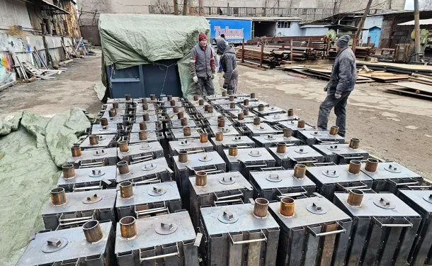 Rows of finished stoves at the metalwork facility