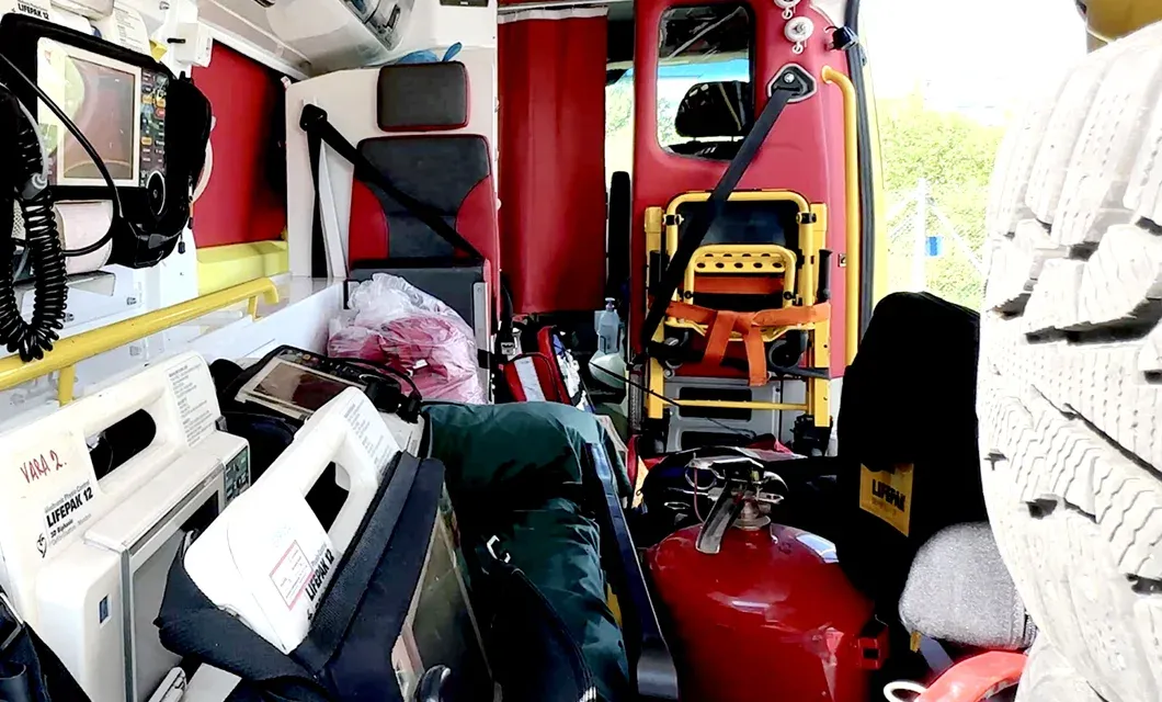 Interior view of the fully equipped ambulance donated to the Kyiv surgical hospital.